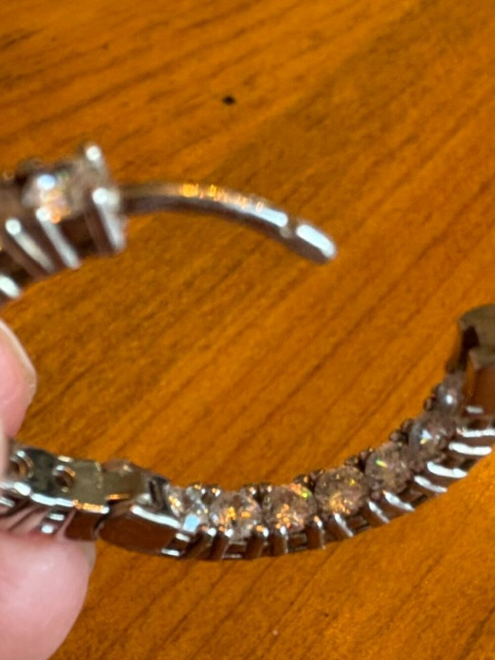 Sterling silver (marked 925) hoop earrings with 16 white Cubic Zirconia Gemstone - Picture 7 of 12
